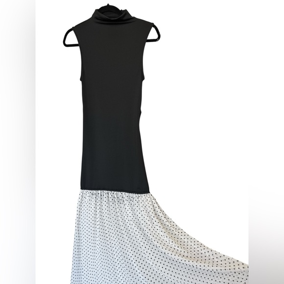 Commense Black Mock Neck Midi Dress Polka Dot Hem Elegant Event Dress NWT Small - Picture 10 of 14